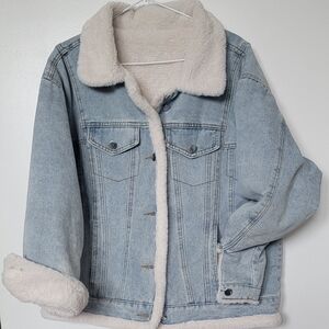 Denim Jacket with Faux Fur Lining